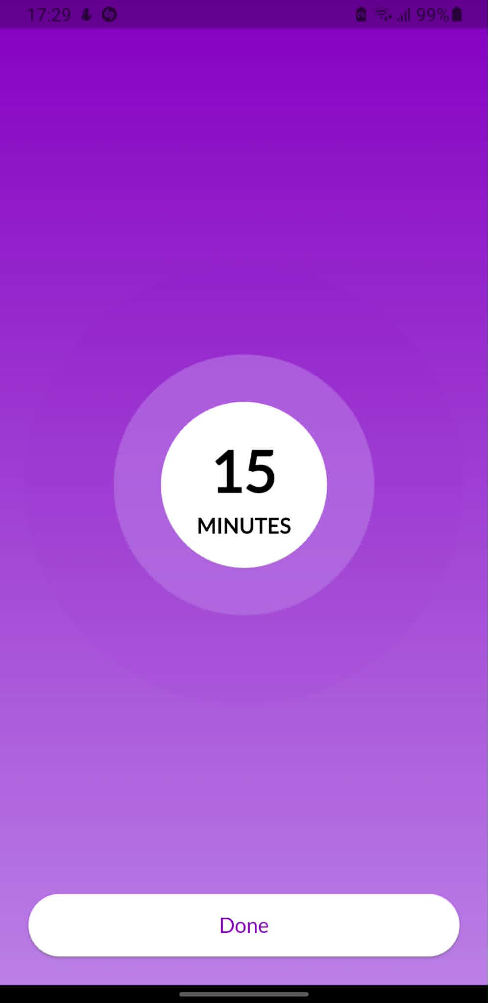 KalmBaby active listening style screen with Done button